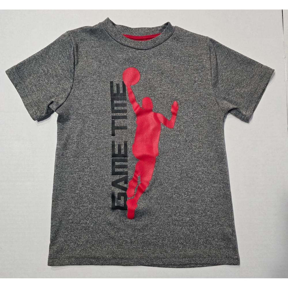 Crunch Time Boys Game Time Basketball Graphic Tee Grey Red Size 8/10 M